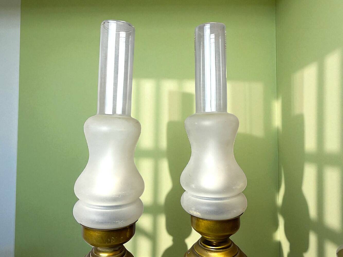 Pair Portuguese rustic brass table lamps