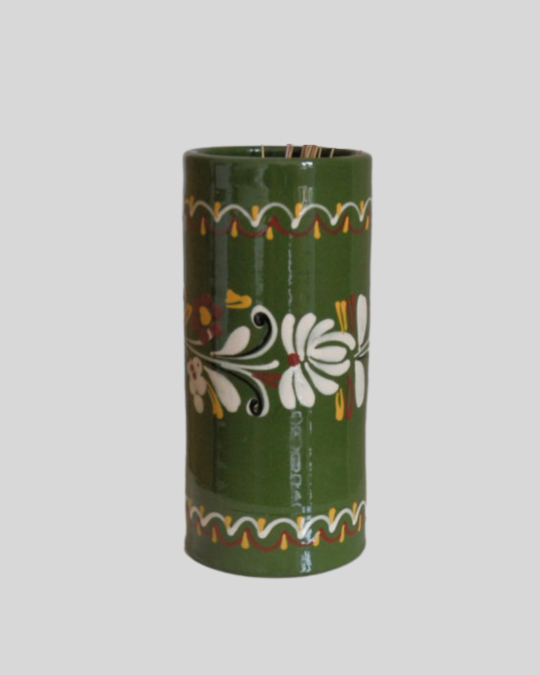 Vase à motifs fleuris vert vintage