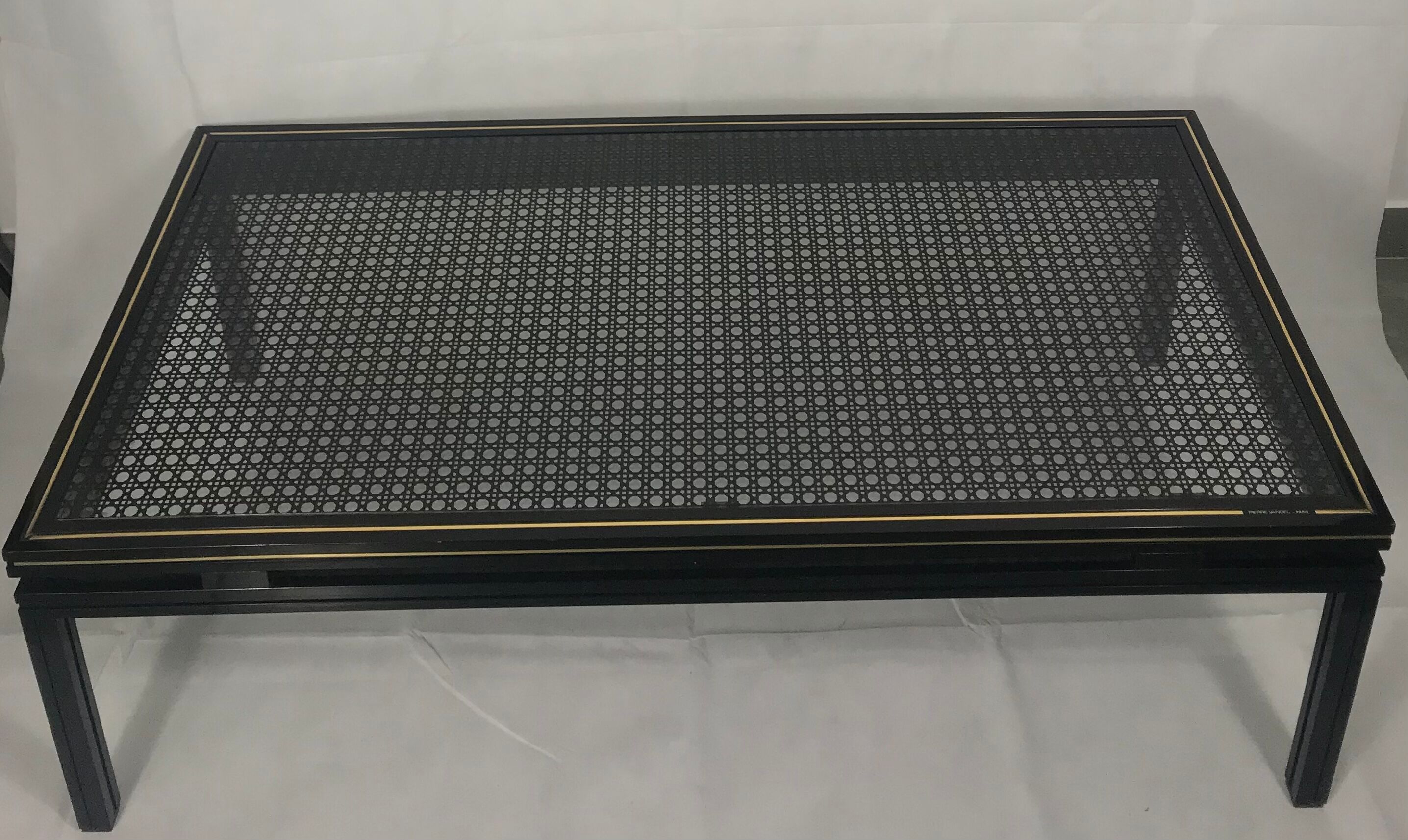 Pierre Vandel coffee table, glass with black cane pattern