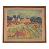 Original Swedish Oil on Canvas – “Landskap” – Vintage & Framed