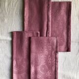 Set of four old damasked towels dyed cyclamen