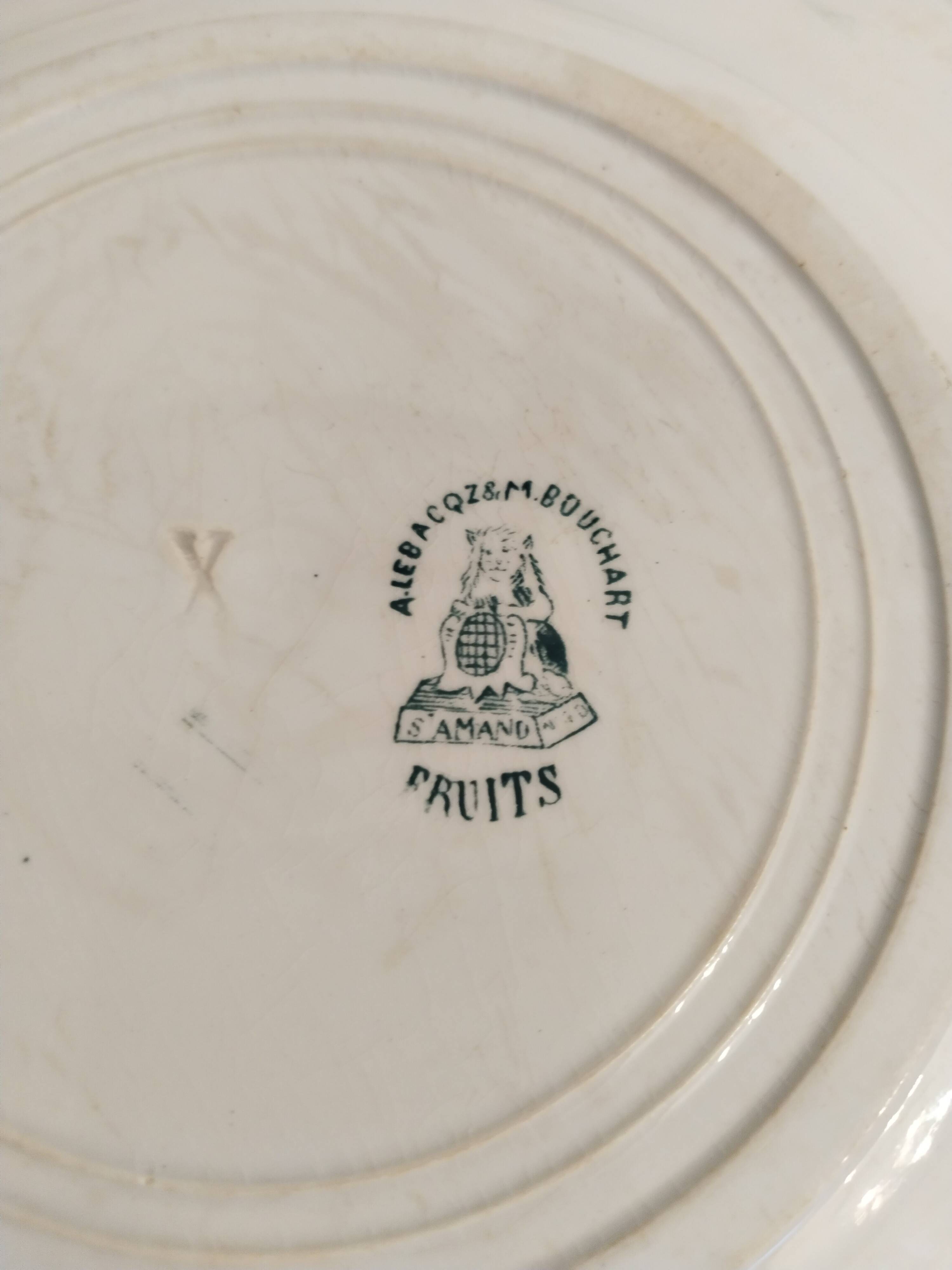 Set of 6 dinner plates in Terre de fer earthenware, blue green color