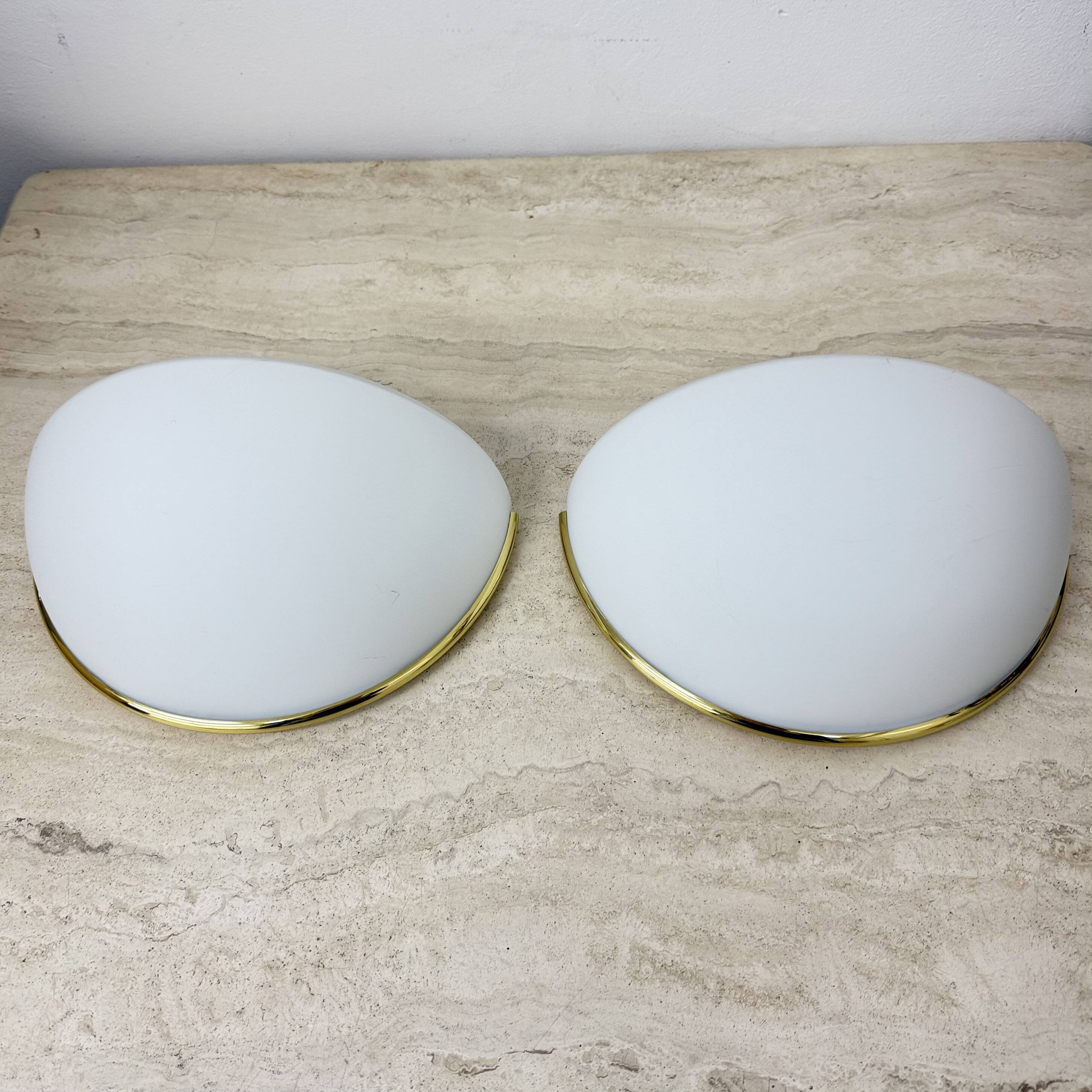 Pair of Limburg Glashütte wall lamp sconce opaline glass with golden detail