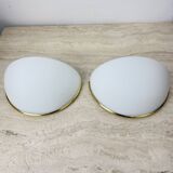 Pair of Limburg Glashütte wall lamp sconce opaline glass with golden detail