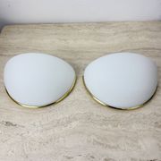 Pair of Limburg Glashütte wall lamp sconce opaline glass with golden detail