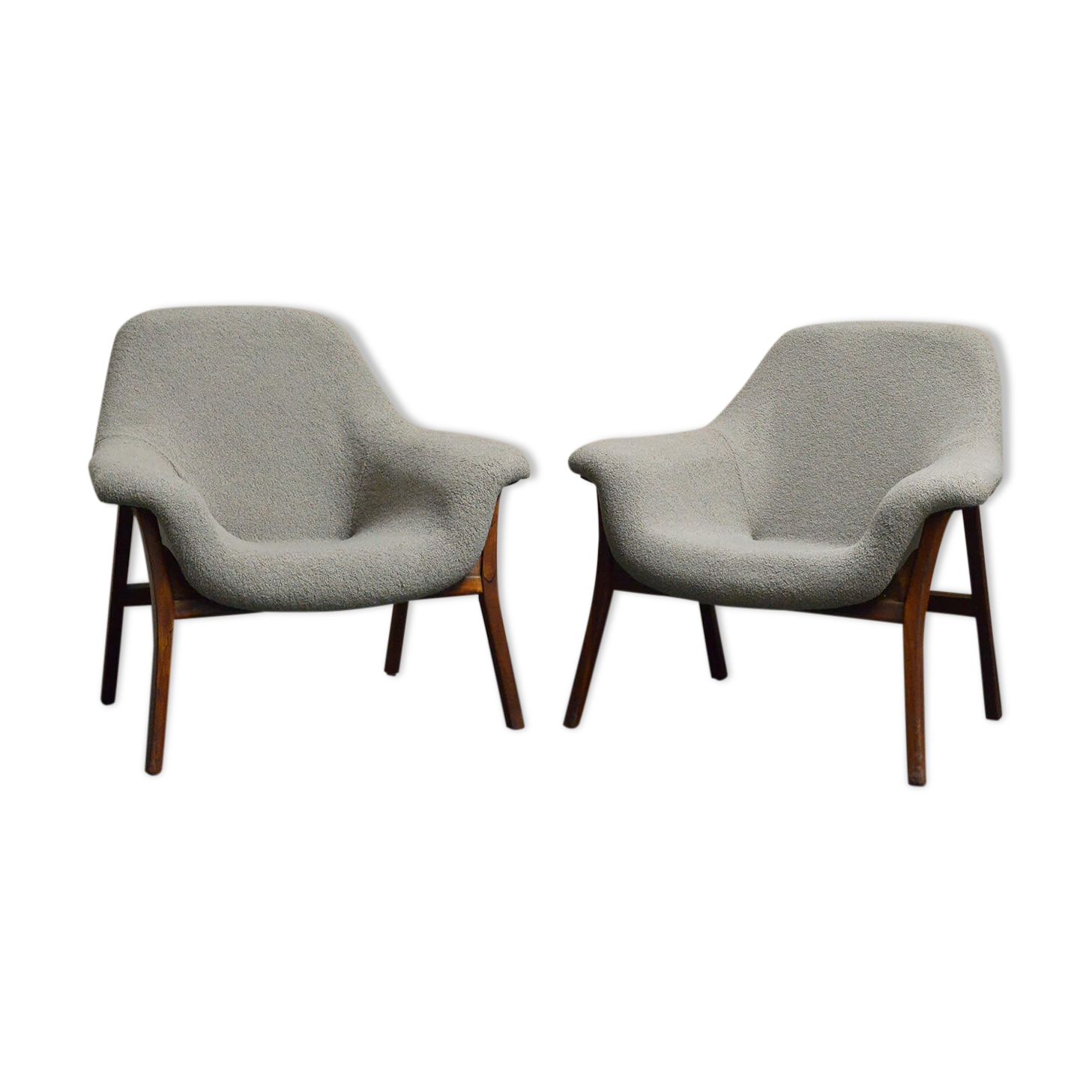 Pair of Mid-Century Fibreglass and Bouclé Lounge Chairs, 1960s