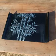 Black lacquered tray with bamboo decoration
