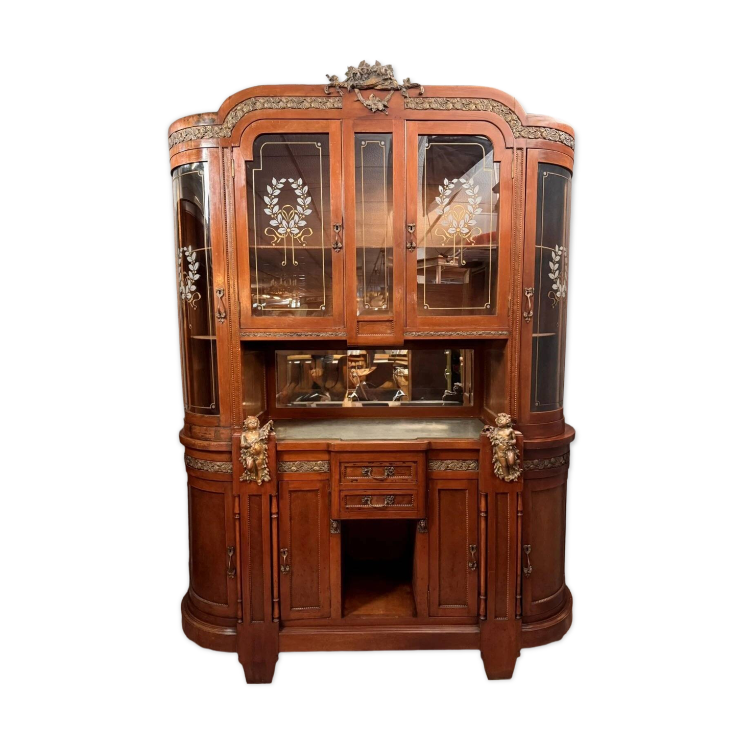 Très Rare buffet bibliothéque aux Putti Empire de forme demie lune