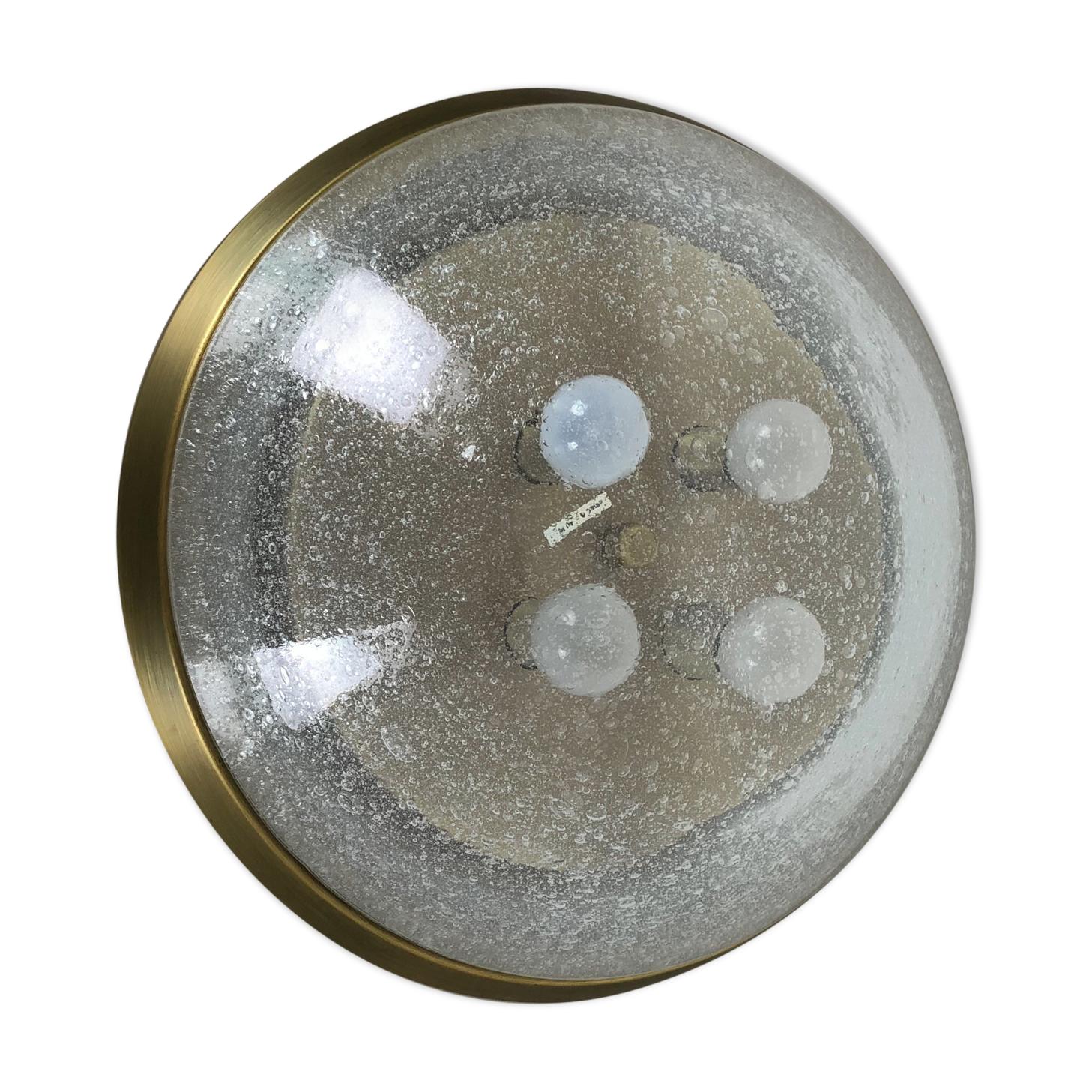 Ice glass bubble brass ceiling light by Hillebrand Leuchten, Germany, 1970s
