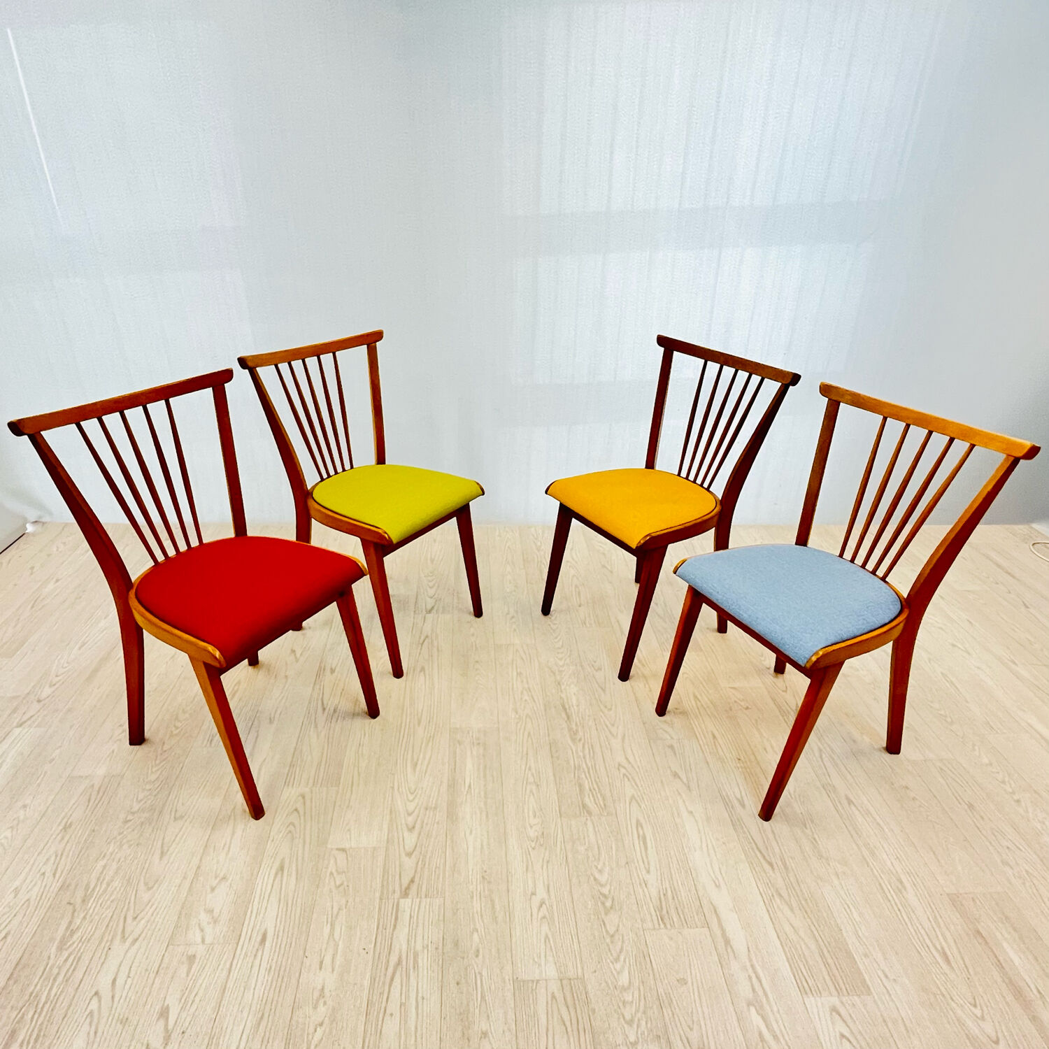Four colourful chairs