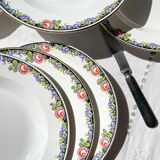 8 Digoin opaque porcelain soup plates with floral pattern "3984" ~