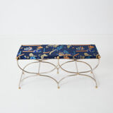 Brass jacquard steel curule bench from Maison Jansen circa 1960