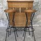 Vintage cocktail bar and its piare of stools - wicker and metal - 1960