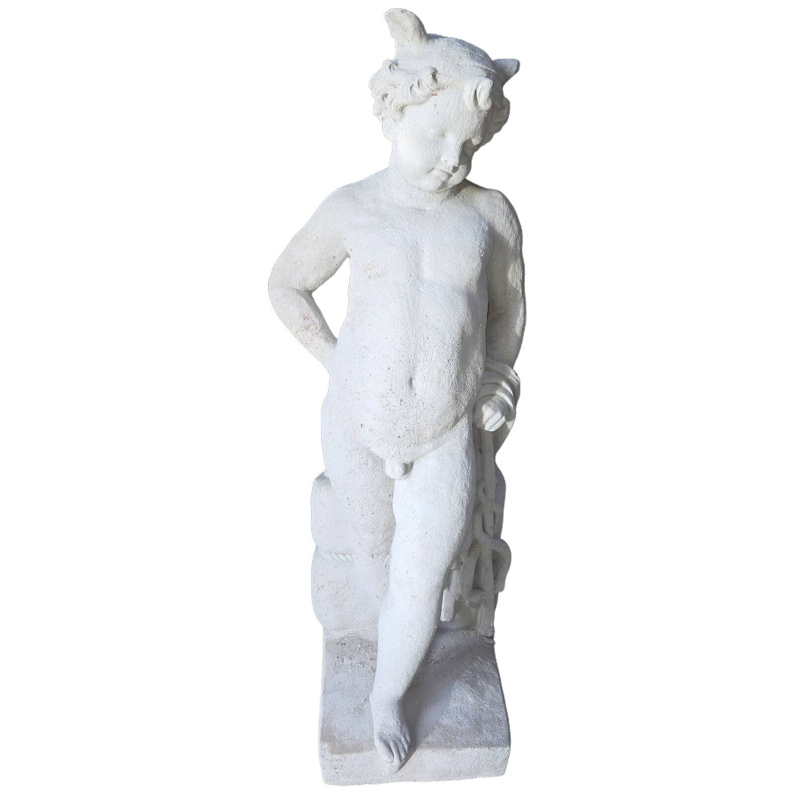 Statue de jardin en pierre reconstituée représentant un jeune faune
