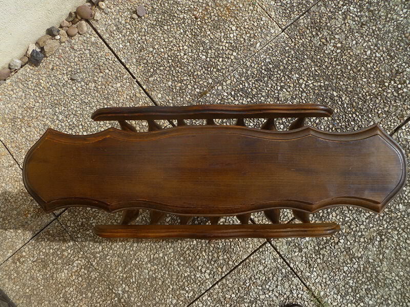 Vintage wooden magazine rack with tablet