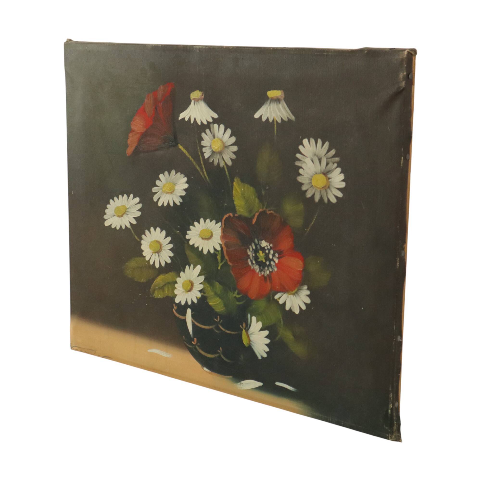 Flowers Still Life Painting Daisies Poppy Signed 47x38cm