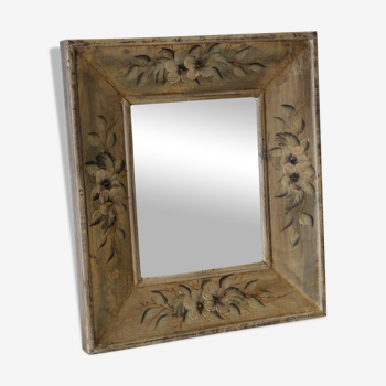 Miroir en bois rectangle peint main floral