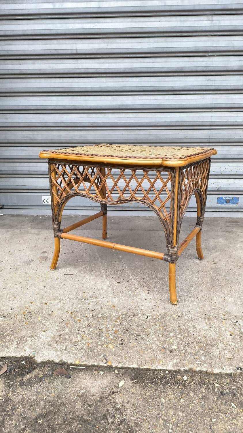 1930s rattan and wicker side table