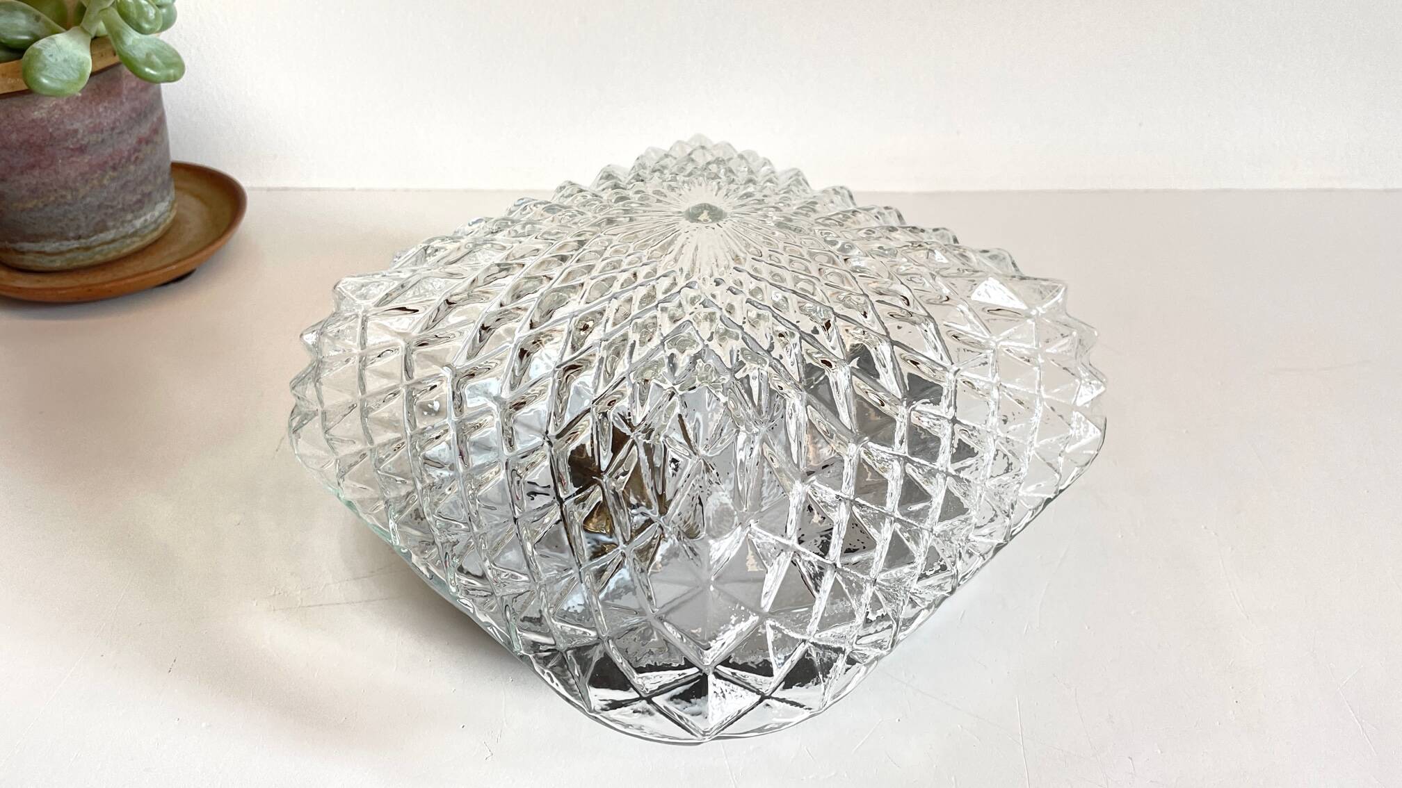 Wall lamp glass and steel ceiling light 1950s