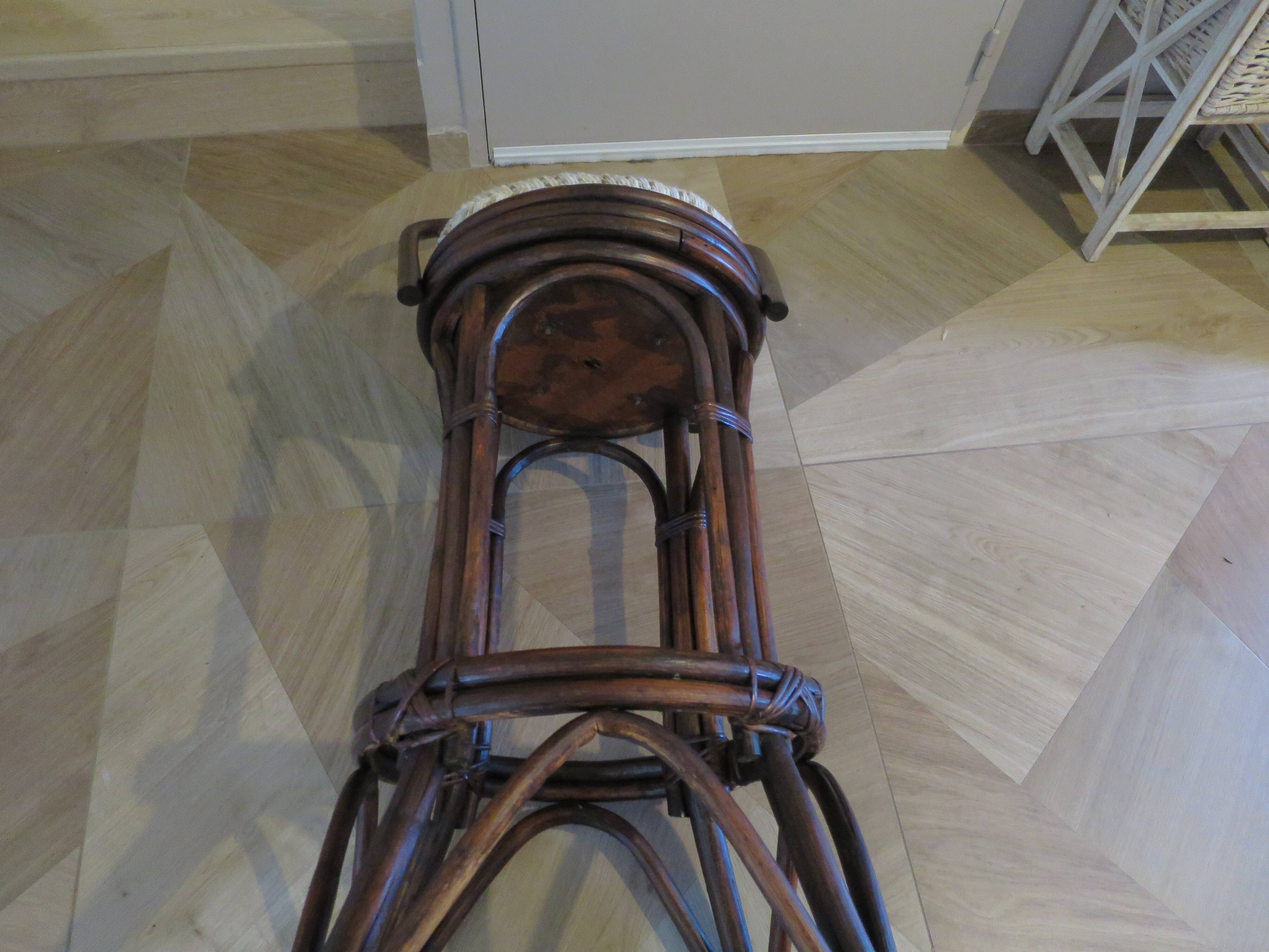 Set of 2 swivel bar stools / chairs - wood - cane - rattan - 80s