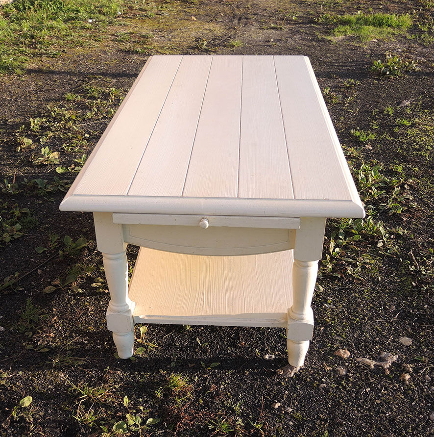 Old white painted wooden coffee table