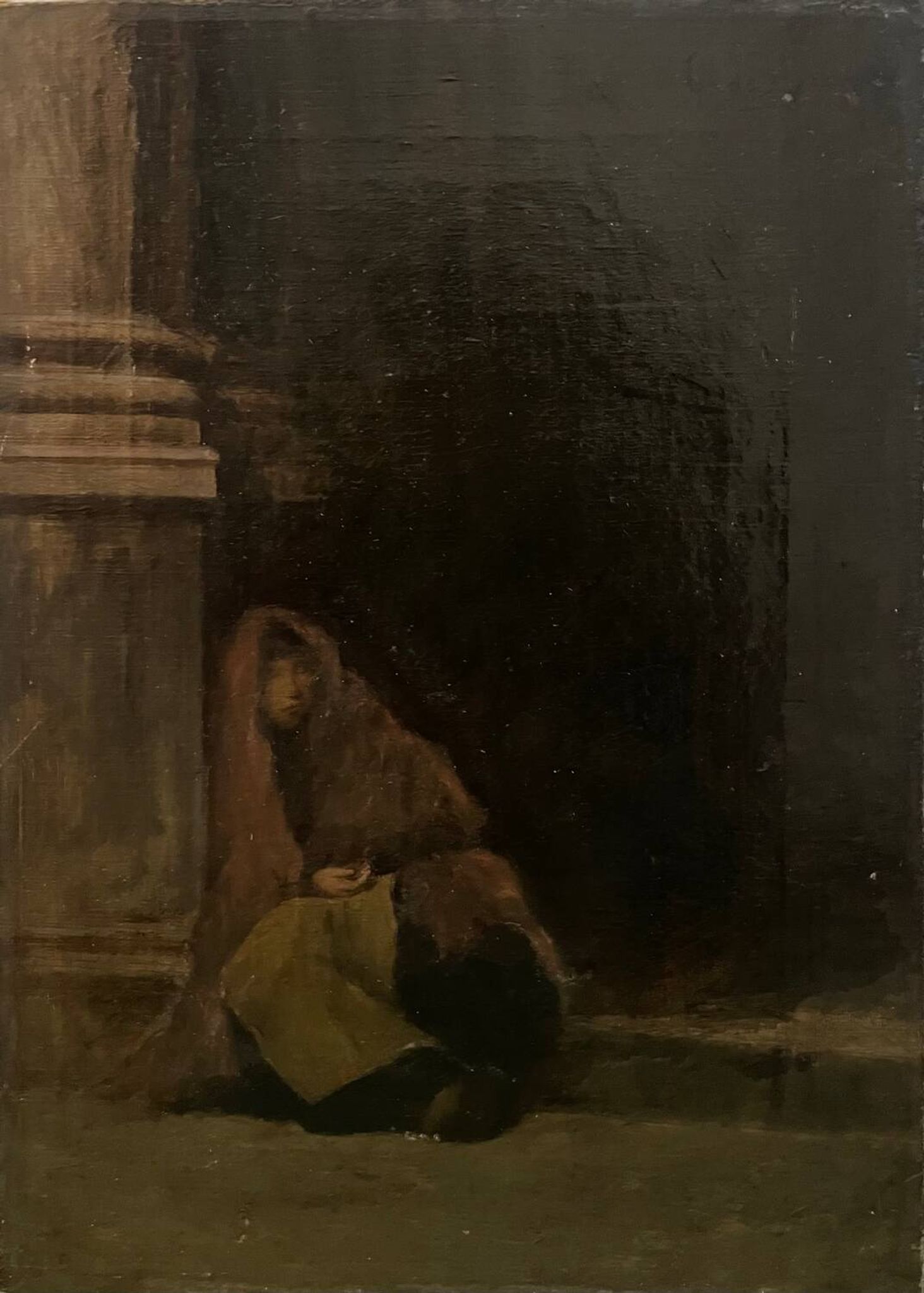 Old painting The beggar woman by G. De Saint Jean, 19th century