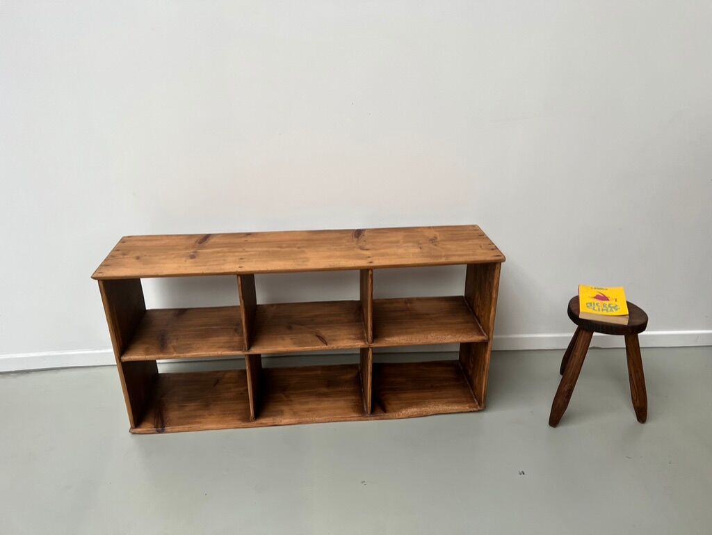 Antique pine storage cabinet with lockers