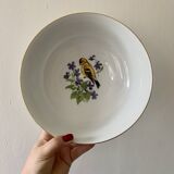 Vintage porcelain salad bowl - bird and flower decorations