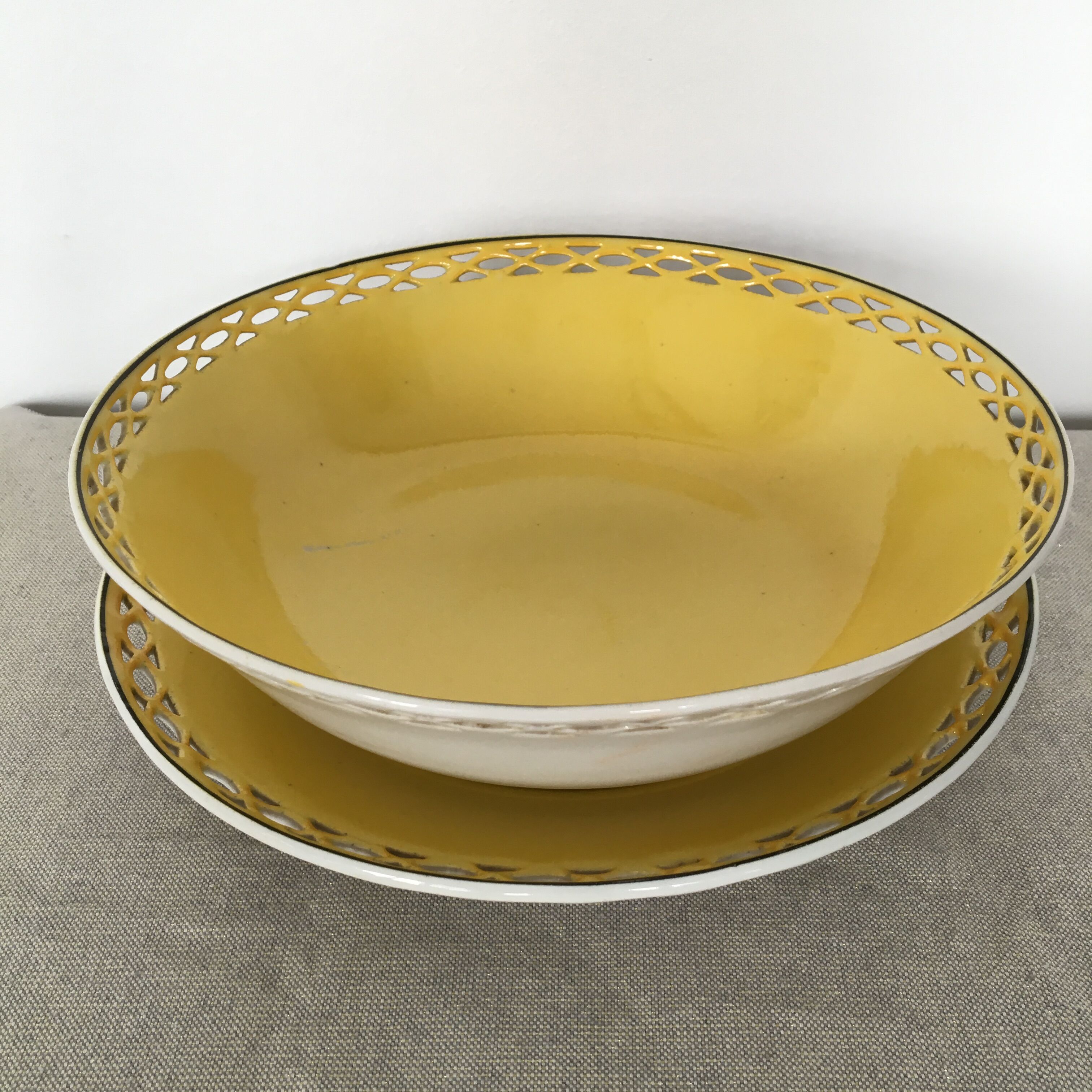 duo old service dishes in lantled porcelain