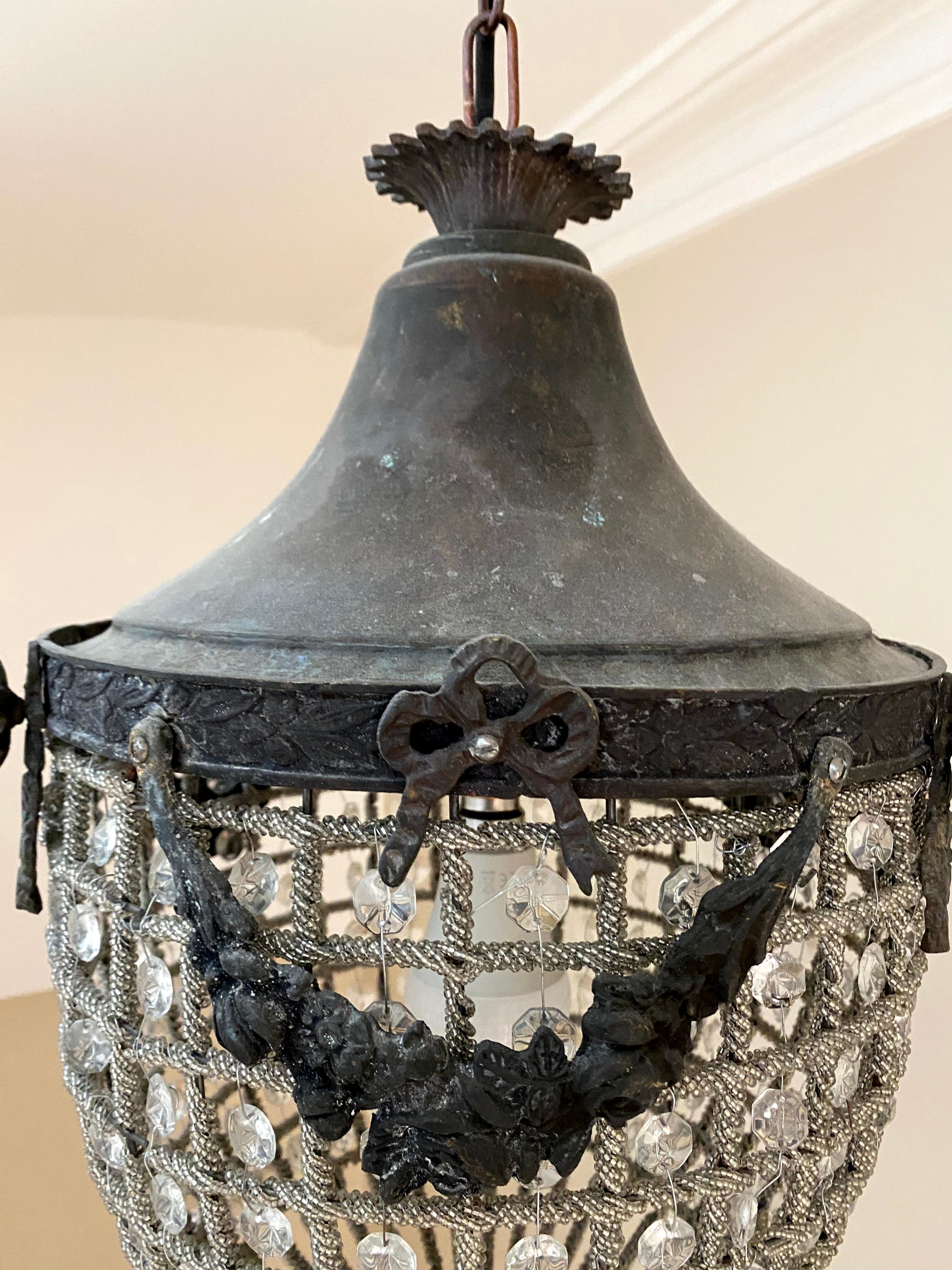 Antique Belgium Beaded Acorn Chandelier