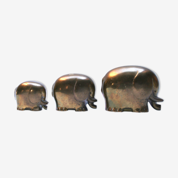 Trois figurine d'éléphants en laiton années 60