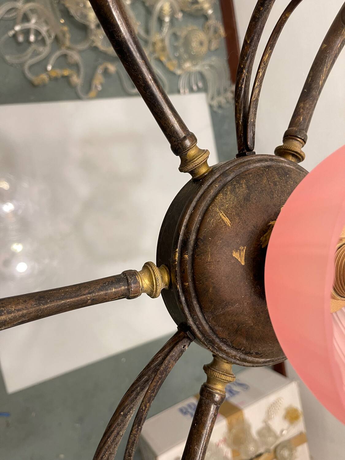 Pink Liberty Style Wrought Iron Chandelier 1960’s