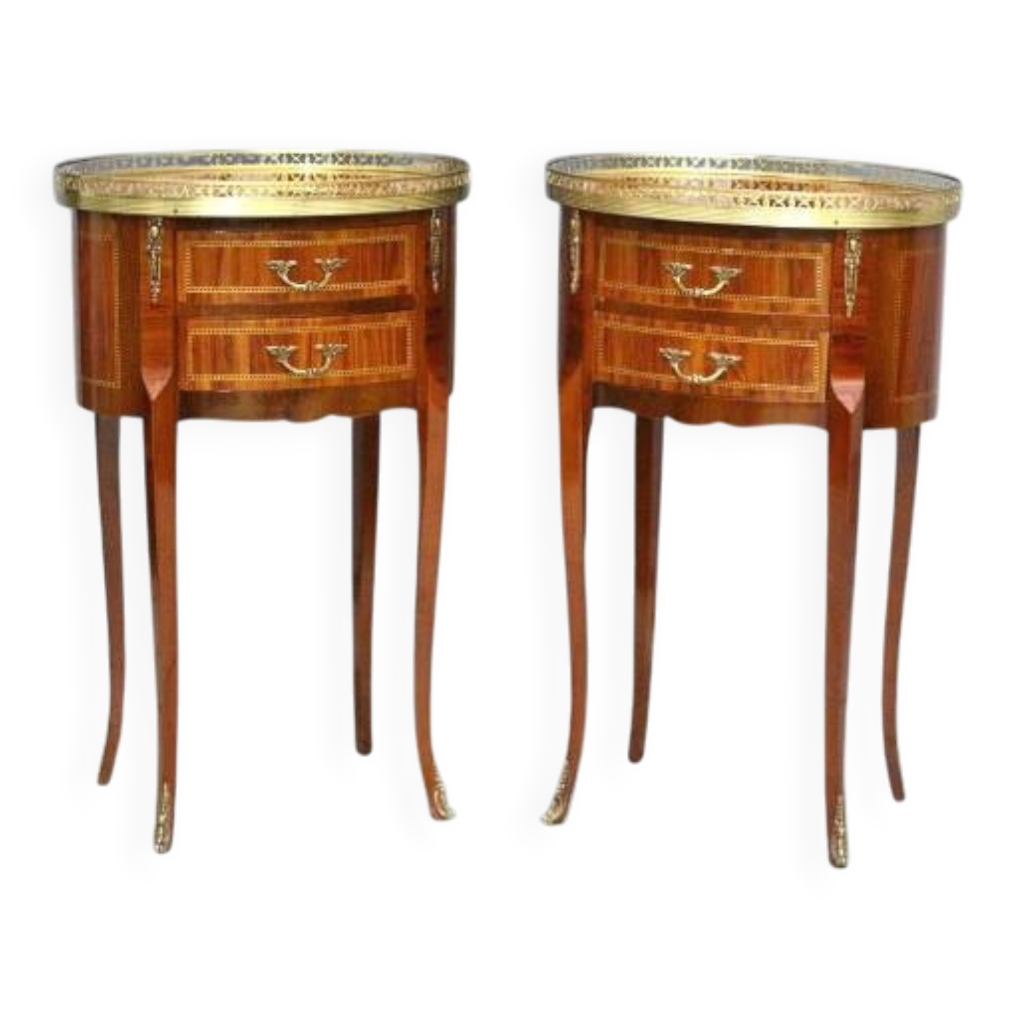 Pair of Bedside Tables / Salon in Marquetry Transition Style Louis XV/Louis XVI
