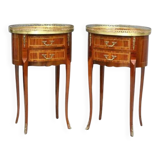 Pair of Bedside Tables / Salon in Marquetry Transition Style Louis XV/Louis XVI