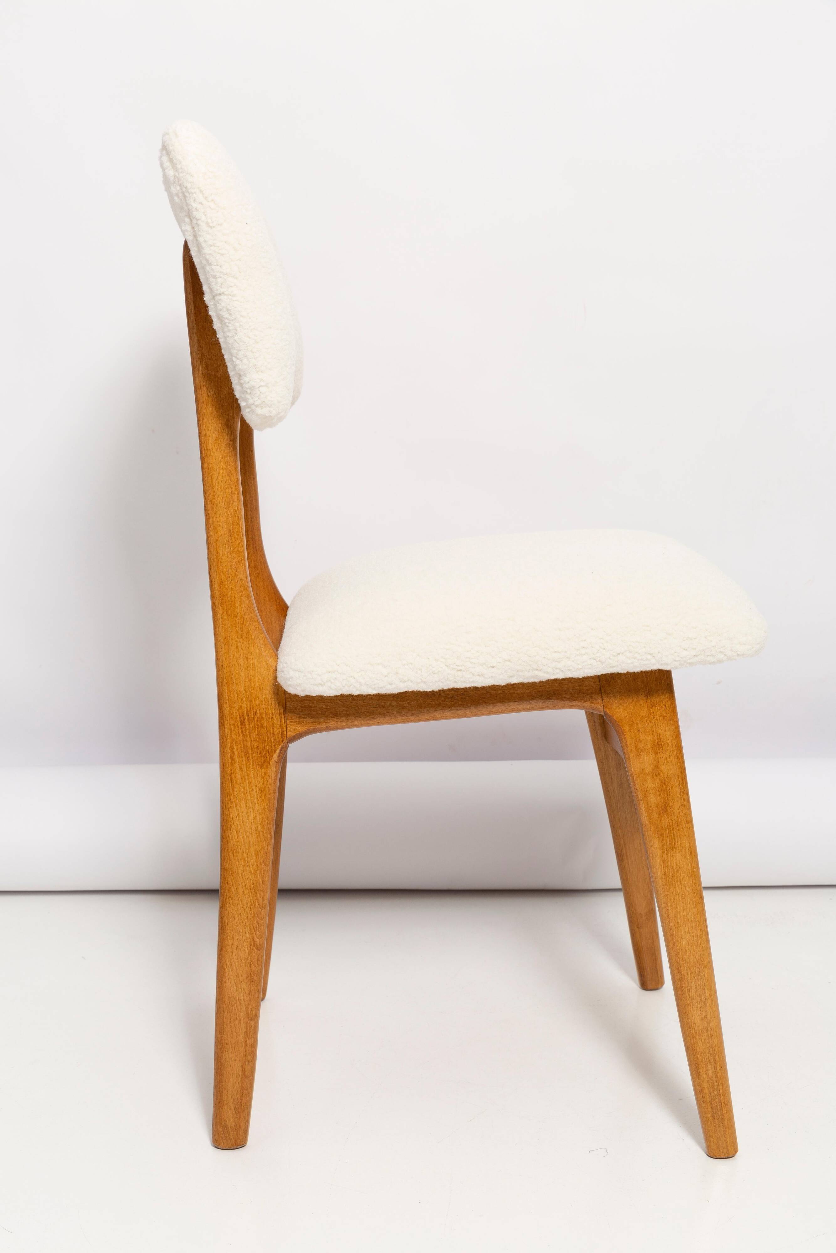 Chaise de salle à manger "Butterfly" style milieu du siècle, bouclé crème clair, Pologne, 1960s
