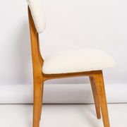 Mid-century "Butterfly" dining chair, light cream boucle, Poland, 1960s