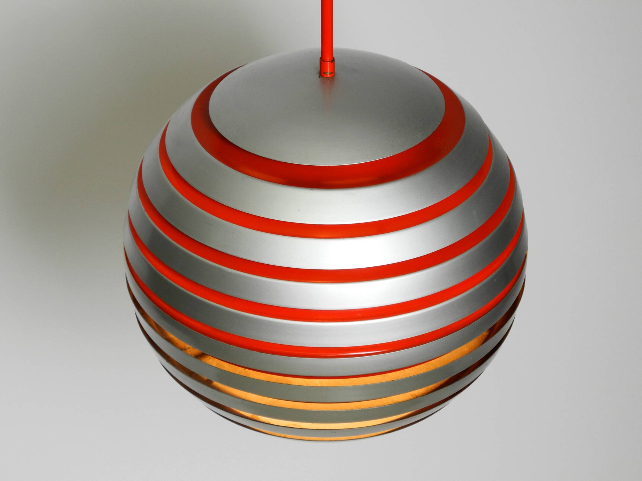 1960s spherical Space Age ceiling lamp with slats made of heavy metal
