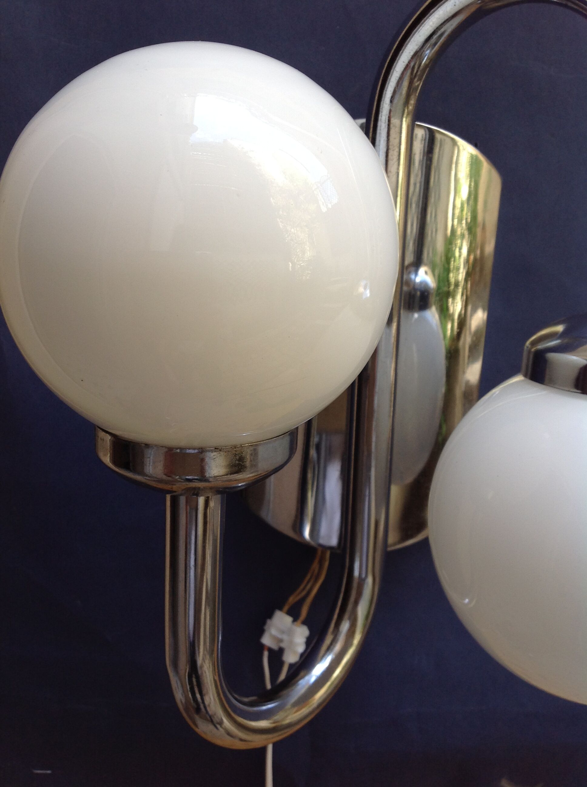 Vintage chrome sconce with opaline globes, 70