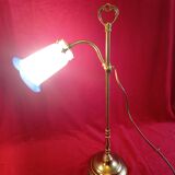 Brass floor lamp with tulip-shaped glass paste shade