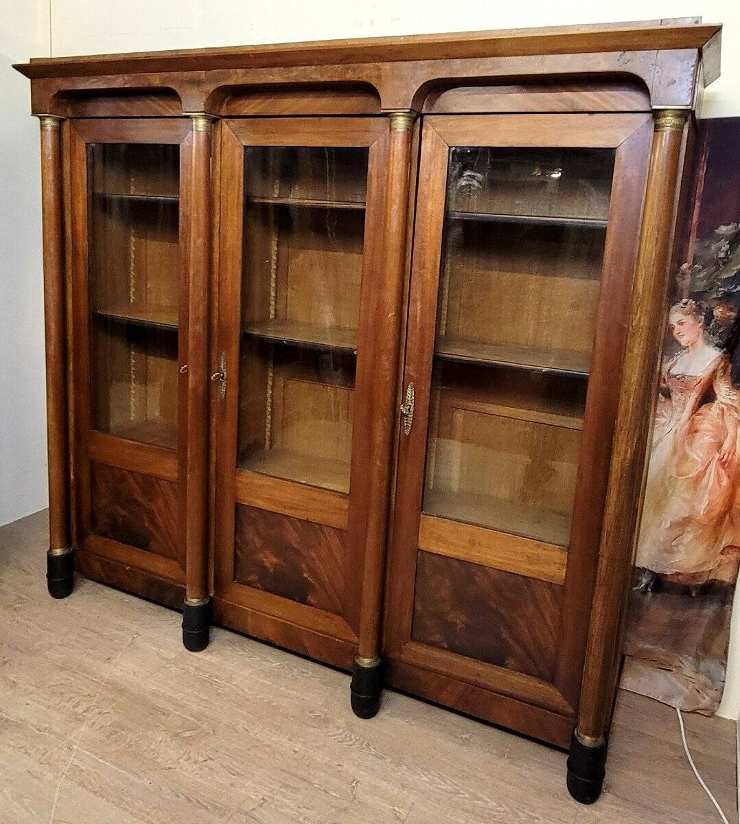 Empire mahogany three-door bookcase circa 1880-1900
