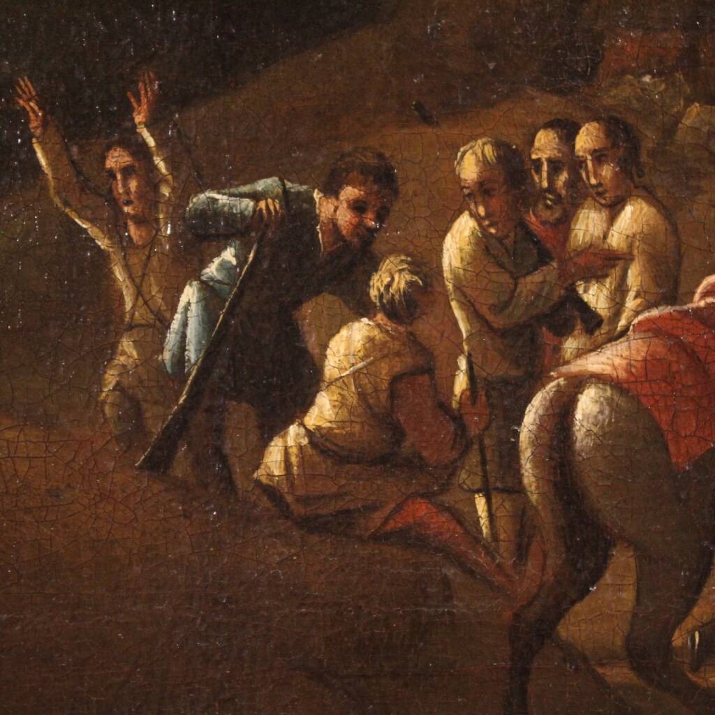 Painting oil on canvas landscape with wayfarers from the 18th century