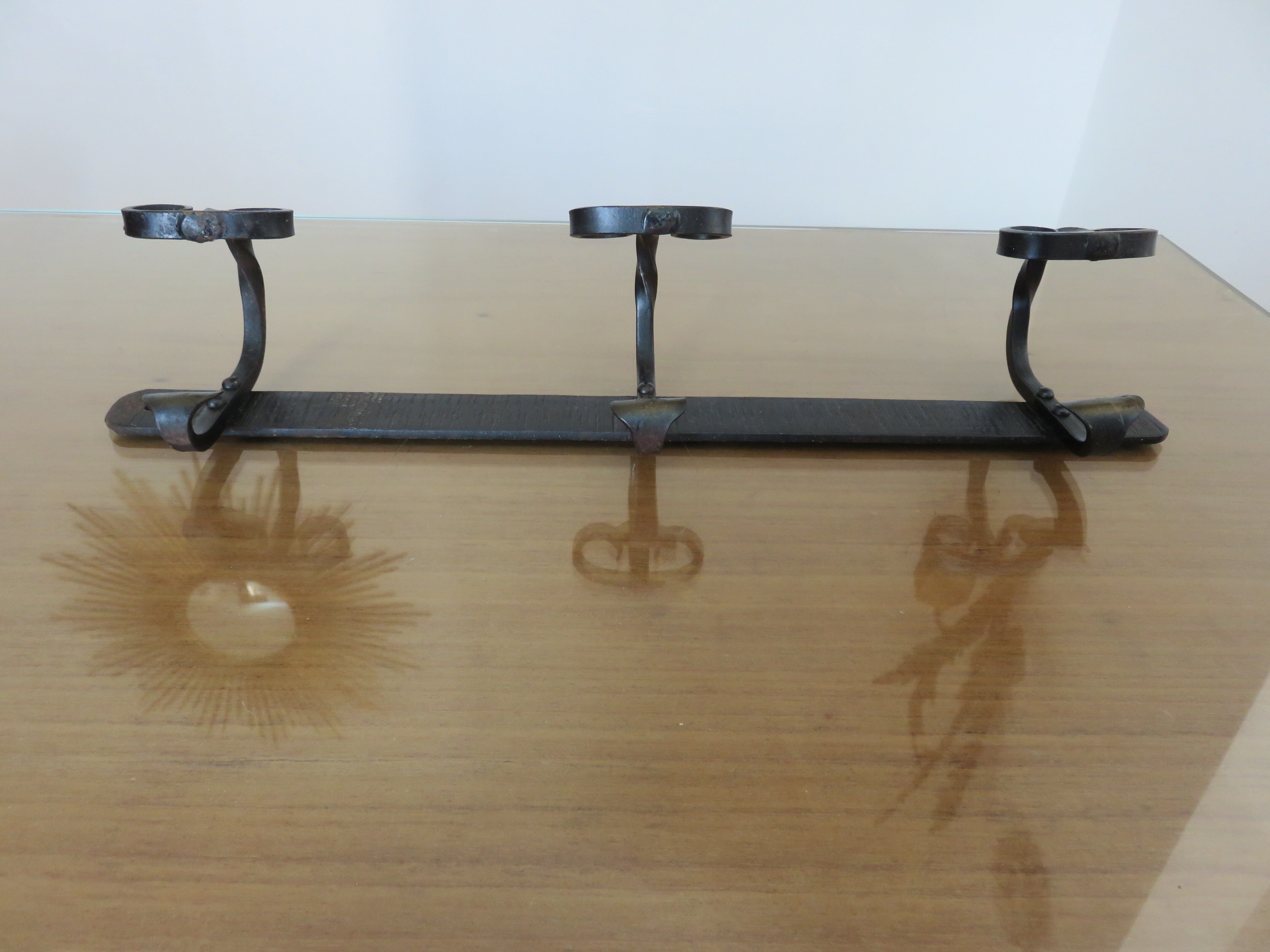 Wall coat rack 3 hooks in hammered wrought iron years 50 60