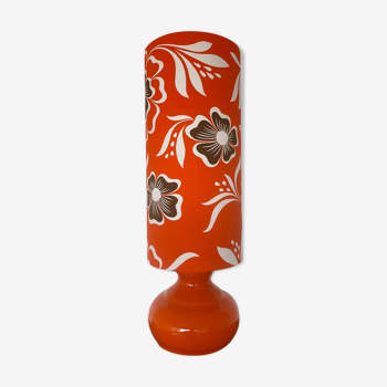 Lampe à poser Lilo - opaline orange et tissu vintage