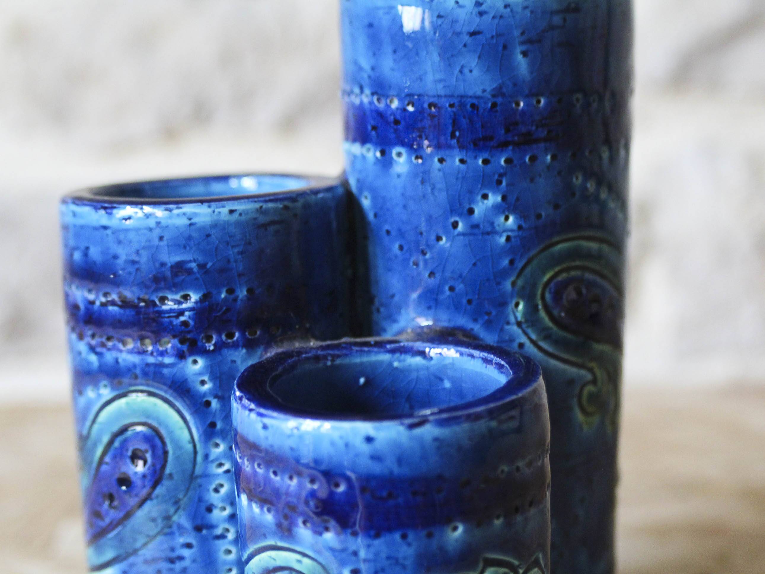 Vase triple en céramique, collection Rimini Blu par Aldo Londi