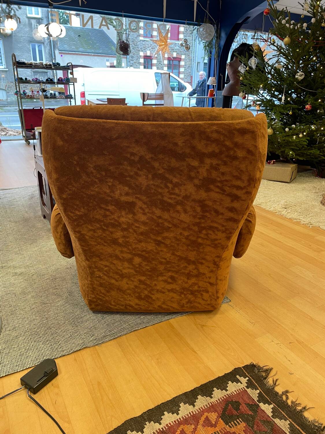 Brown velvet armchair, space age, 70s