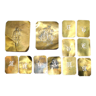 Set of 12 antique brass stencils - Monogram Capital lettering