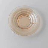 Vintage 1950s glass coffee cups, set of 5, iridescent peach ribbed glass with saucers, Italian design Gondolo.