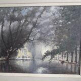 Tableau ancien à l'huile représentant un paysage