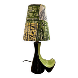 Vintage ceramic lamp in black and green - 1950s / 1960s - Handmade lampshade