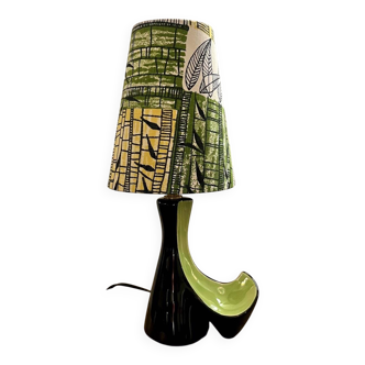 Vintage ceramic lamp in black and green - 1950s / 1960s - Handmade lampshade